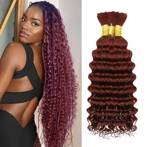 33 Inch Reddish Brown Human Braiding Hair - Deep Wave Boho 150g