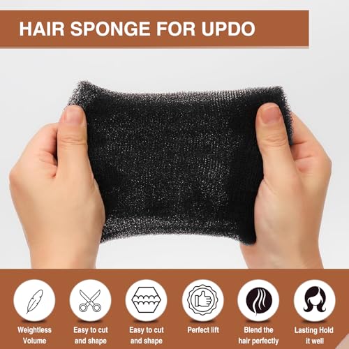 Hair Sponge for Updos & Volume Bumps - Salon-Grade Black Padding, Includes Pins & Clips