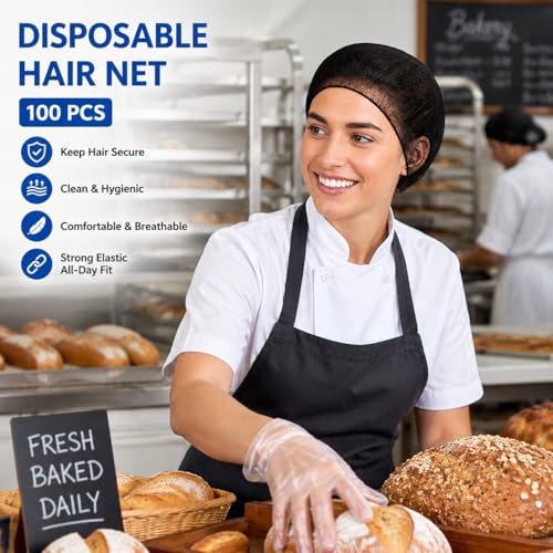 Disposable Hair Net Caps 100 Pack Black Food Service