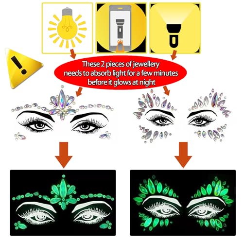 Face Gems 8 Sets Mermaid Face Jewels Self Adhesive Festival Gem Stickers Eyes Body Face Stickers Crystal Festival Accessory for Carnival, Party, Halloween