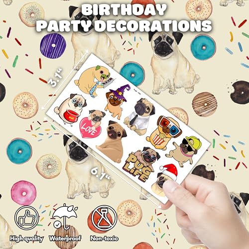 96PCS Pug Dog Temporary Tattoos Themed Pets Puppy Birthday Party Decorations Supplies Favors Decor Little Frech Bulldog Animal Tattoo Stickers Gifts For Kids Boys Girls Adults School Prizes Carnival