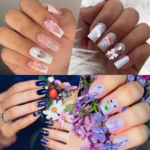 Kawaii Nail Charms,3D Nail Art Charms Bow Nail Charms Pearls Y2K Slime Charms for DIY Nail Art Decoration Supplies Flatback Resin Cute Cat Charms for Acrylic Nail Cartoon Kitty Nail Accessories & Tool