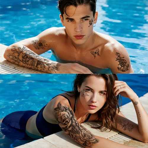 Flowers Temporary Tattoos for Women, 49 Sheets Fake Tattoos Roses Floral Tattoos Temporary Realistic,Waterproof, Long-Lasting