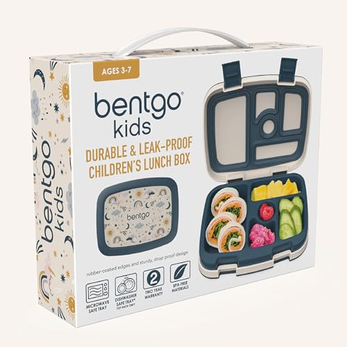 Bentgo Kids Prints Leak-Proof, 5-Compartment Bento-Style Kids Lunch Box - Ideal Portion Sizes for Ages 3-7, Durable, Drop-Proof, Dishwasher Safe, & Made with BPA-Free Materials (Friendly Skies)