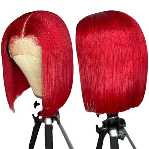 Red Bob Wigs Human Hair Pre Plucked Red Lace Front Wigs Human Hair for Black Women 180% Density Wear and Go Glueless 13x4 HD Transparent Lace Frontal Straight Short Bob Wigs 8 Inch