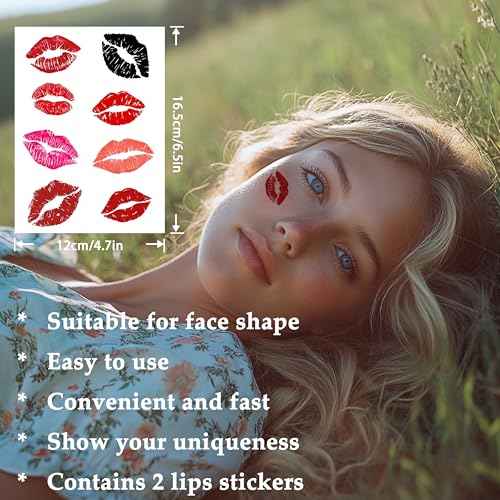 2pcs Makeup Stickers,Waterproof Face Lips Temporary Tattoo Stickers,Masquerade Sticker,Wedding Face Makeup Sticker for Women.