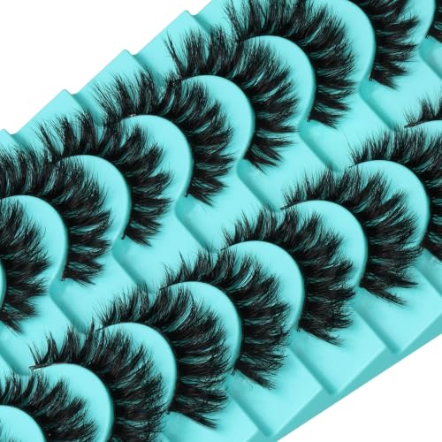 APCYUST 10 Pairs Faux Mink Cat Eye Lashes - Wispy & Fluffy