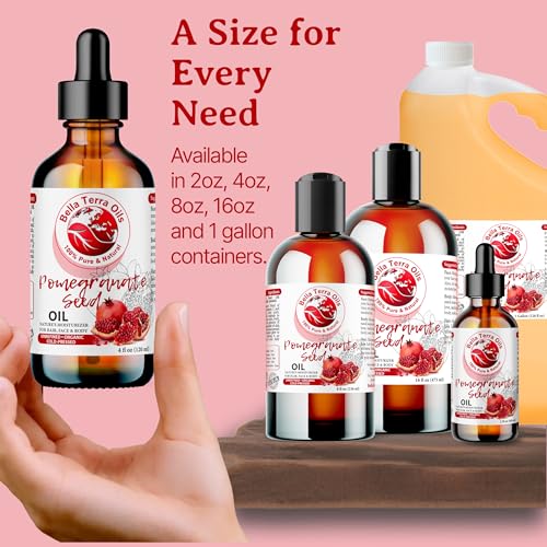 Bella Terra Oils - Organic Pomegranate Seed Oil 4oz - Basking in Phytosterols & Linoleic Acid, The Ultimate Blend for a Silken Touch & Healthy-Looking Glow