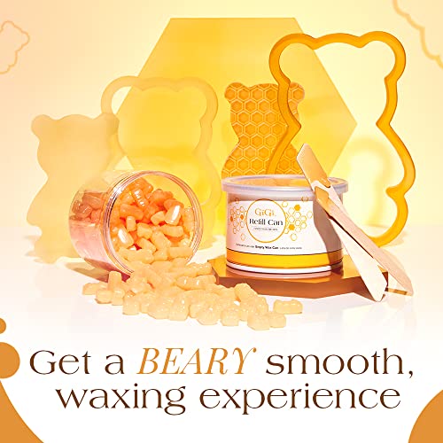 GiGi Honee Bear Hard Wax Kit for Hair Removal- Honey-Scented Hard Wax Beads for Face & Body with Refill Can & Applicators