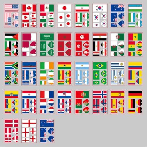 35 Sheets World Flag Temporary Tattoos Waterproof