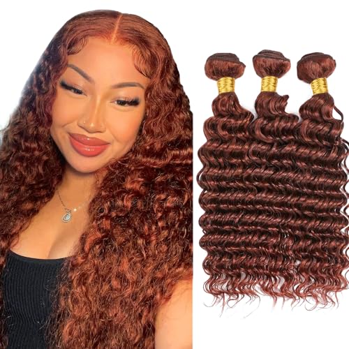 Copper Red Deep Wave Human Hair Bundles 24 26 28 Inch