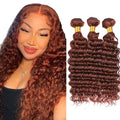 Copper Red Deep Wave Human Hair Bundles 24 26 28 Inch