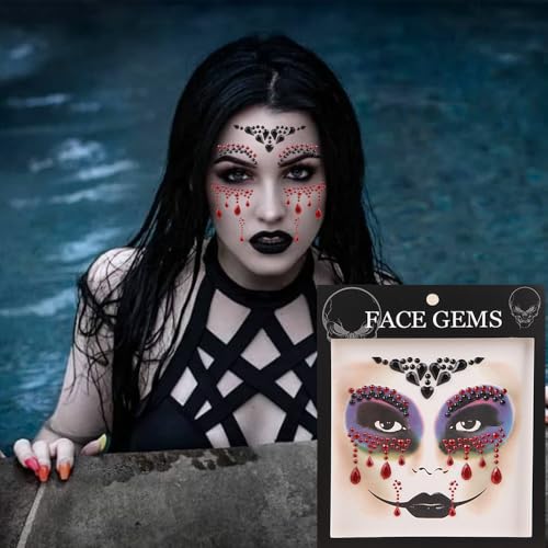 4 Pack Halloween Face Gems Jewels Stickers Spider Web Black Red