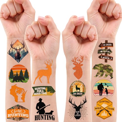 88 PCS Hunting Temporary Tattoos for Kids - Camo Party Favors