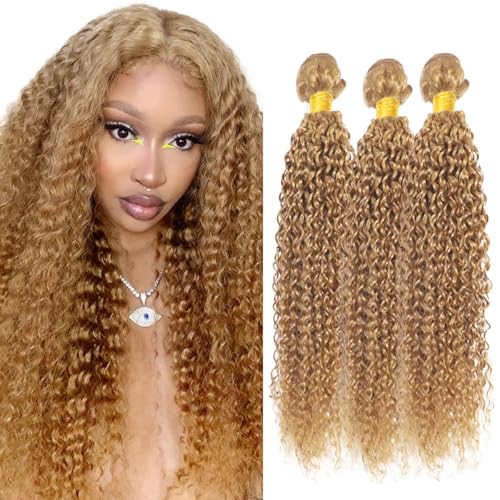 AuokMar Honey Blonde Kinky Curly Human Hair Bundles - 330g