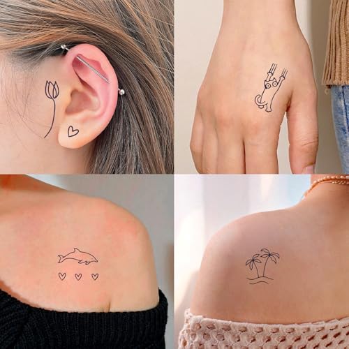 30 Sheets 400 Pcs Tiny Small Temporary Tattoos Stickers For Women Men Finger Hands, Realistic Black Long Lasting Waterproof Fake Temp Tattoo For Adult Body Finger Neck Decation Q722