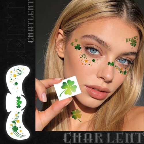 Glitter Shamrock Freckles Face Tattoos | 18 Sheets St. Patrick¡¯s Day Temporary Makeup Patches for Women Kids St. Patrick's Day Parade, Irish Festival Looks