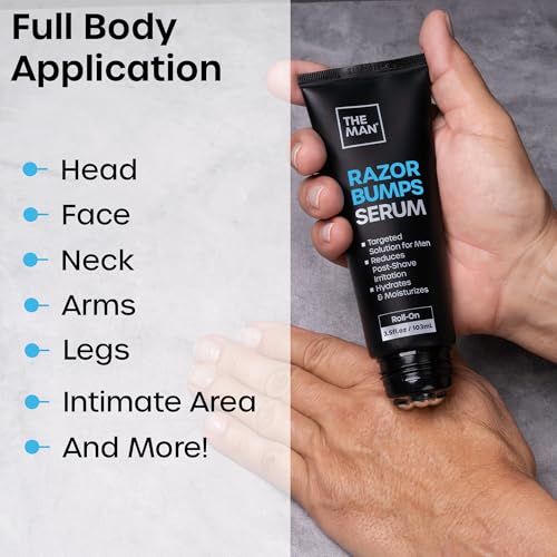 The Man Razor Bumps Serum - Ingrown Hair Treatment for Men - Razor Bump Treatment for Men - Face & Body After Shave & Razor Burn Treatment - Metal Roll On Soothes Skin & Calms Irritation (3.5fl.oz)