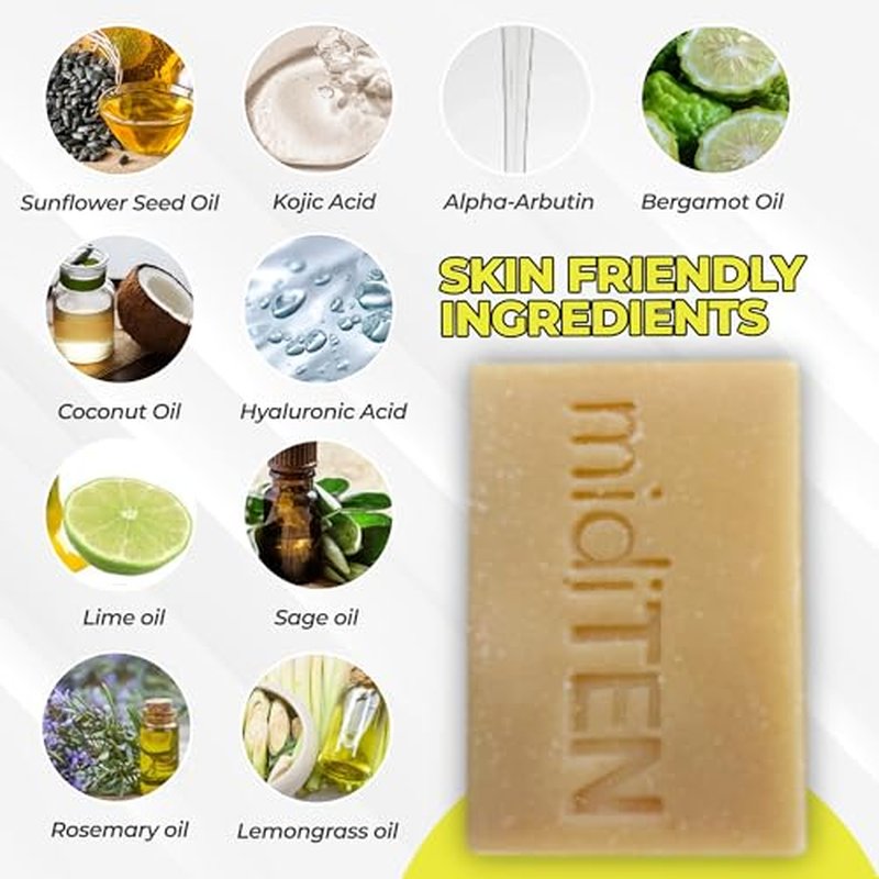 Kojic Acid Dark Spot Corrector Bar Soap ? With Alpha-arbutin, Hyaluronic Acid, Coconut Oil, Lemongrass Oil ? For All Skin Types ? Ultra Moisturizing ? All-Natural Ingredients (4OZ)