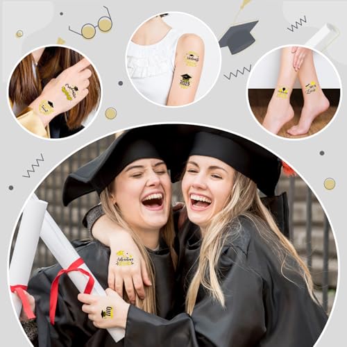 204 Metallic Glitter Graduation Temporary Tattoos Class of 2025