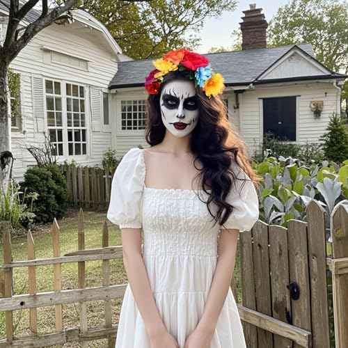 Nydotd Mexican Rose Flower Crown Headband, Day of The Dead Floral Rose Crown Headband Headpiece for Halloween Costume Party