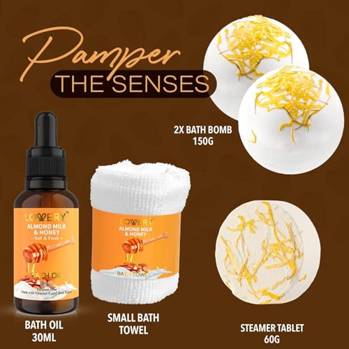 Almond Milk & Honey Spa Gift Basket - 10 Pc Bath Set