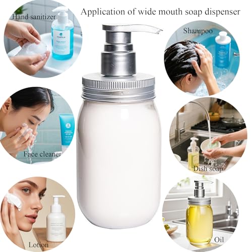 Qeuly 16oz Soap Dispenser, 2 Pack Plastic Pump Bottle Dispenser, Refillable Wide Mouth Jar Style Bathroom/Kitchen Containers for Shampoo, Conditioner, Body Wash, Lotion, Hand Soap & Dish Soap