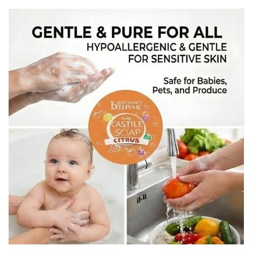 Brittanie's Pure Organic Castile Soap Refill, 1 Gallon Citrus | Liquid Soap for Face, Body, Hands, Dishes, Pets, Laundry | Vegan, Non-GMO, Gluten-Free, Biodegradable | Made in USA