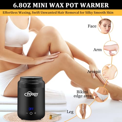 Podoy Mini Wax Pot Warmer for Hair Removal, Small Portable Travel Wax Melt Heater Machine Digital Display for SPA Salon Brow Body Nose Upper Lip Hair Waxing with 100 Waxing Sticks