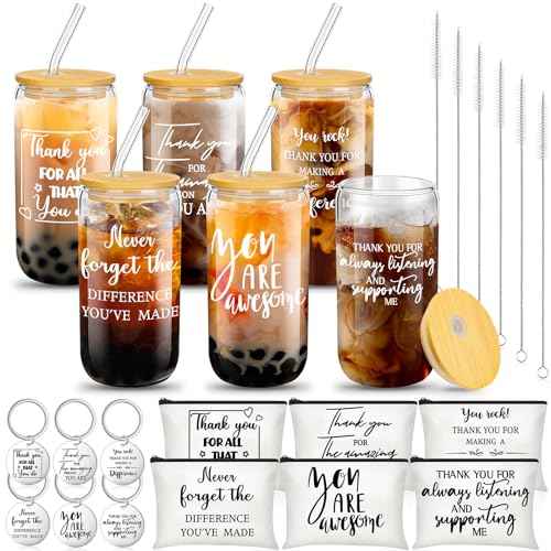 Maxcheck 6 Set Christmas 2025 Employee Appreciation Thank You Gifts Bulk Inspirational 16 oz Can Shaped Glass Cups Canvas Bag Keychain for Nurses Coworkers Staff Volunteers Work(Inspirational)