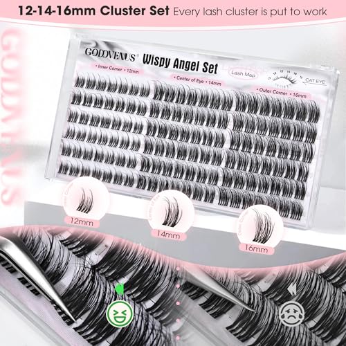 Goddvenus Wispy Natural Lash Clusters 12-14-16mm H-Wispy Mascara Like DIY Eyelash Extensions