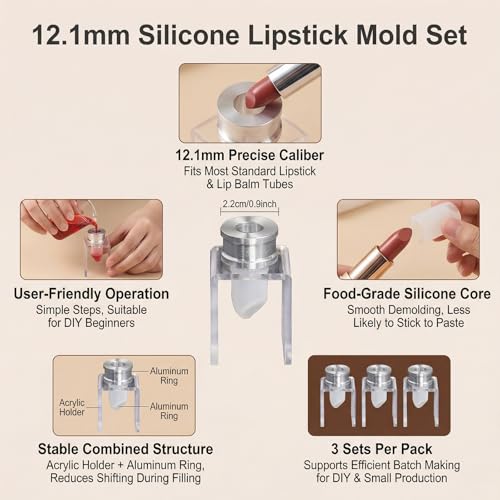 DIY Lipstick Mold Set - 12.1mm Silicone Molds for Lip Balm