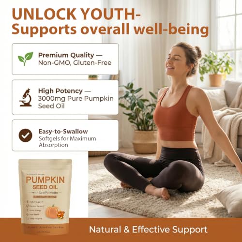 Pumpkin Seed Oil Softgels 3000mg with Saw Palmetto for Hair & Kidney Health