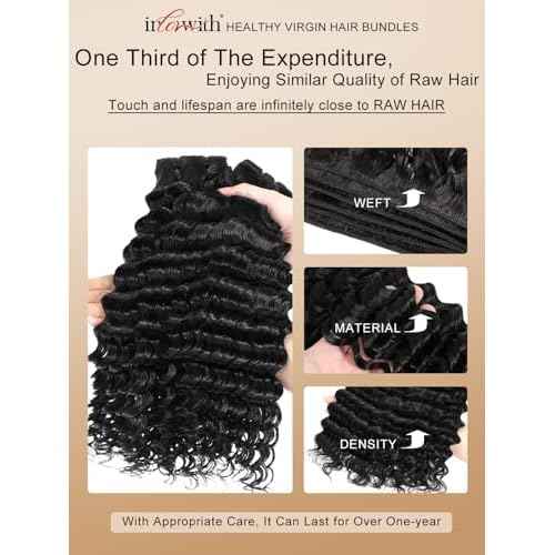 inlovwith Deep Wave Bundles Human Hair, Selected Healthy Curly Human Hair Bundles 100% Unprocessed Brazilian Virgin Hair Wet and Wavy (3 Bundles, 22 24 26 Inches)