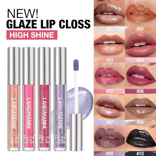 LANGMANNI 10-Color Diamond Glitter Lip Gloss Set