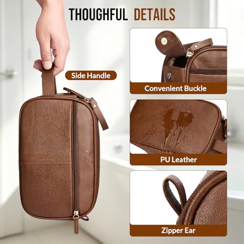 PU Leather Toiletry Bag for Men - Water Resistant Travel Organizer