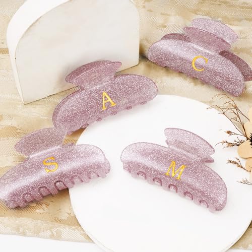 Personalized Initial Hair Clip - Glitter Acrylic Claw for Women & Teens