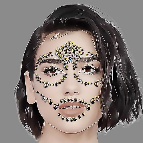 Halloween Sugar Skull Face Gems Jewels Skull Temporary Rhinestone Face Tattoo Day Of The Dead Face Decal Tattoo Stickers For Halloween Festival Rave Party Festival Accessories (Black Gold)
