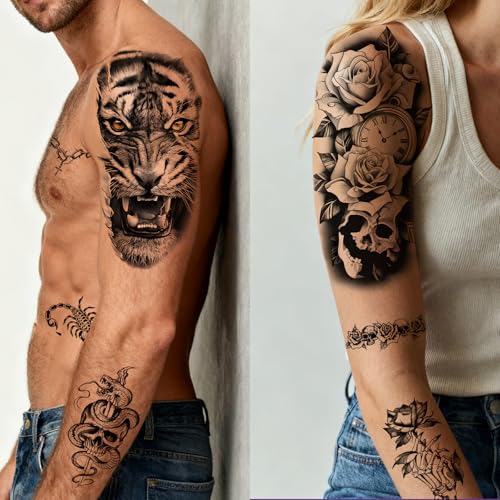 92 Sheet Temporary Tattoo Set - Lion Wolf Dragon Rose Designs