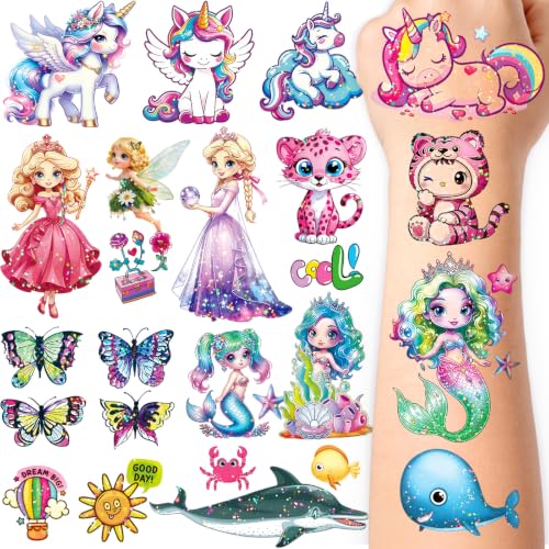 36 Sheet Glitter Temporary Tattoos for Kids, 240 Designs