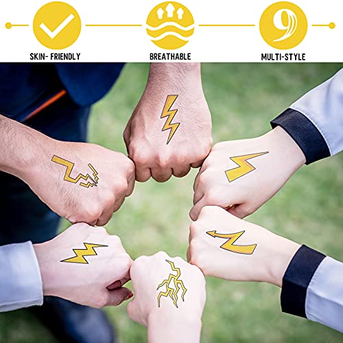 Leelosp 144 Pieces Halloween Lighting Bolt Tattoos Lightning Bolt Stickers Hand Temporary Tattoos Accessories Apparel Accessories for Birthday Party Favor Decorations, 9 Styles