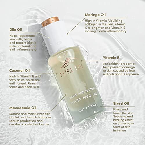PURE FIJI Hydrate & Nourish Luxury Face Oil Face Moisturizer for Women, Skin Brightening Serum - Anti Aging, Reduce Wrinkles & Dark Spots, Coconut Oil For Face Organic, 1 Fl.Oz