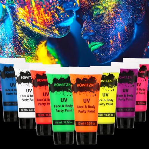 Bowitzki UV Neon Face Body Paint 8 Tubes Glow in Dark