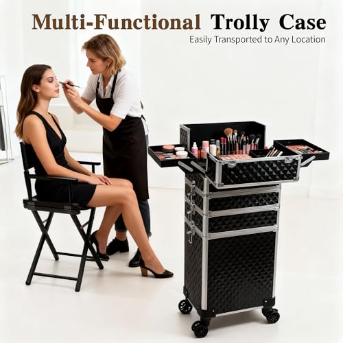 5-in-1 Rolling Makeup Train Case with Detachable Drawers