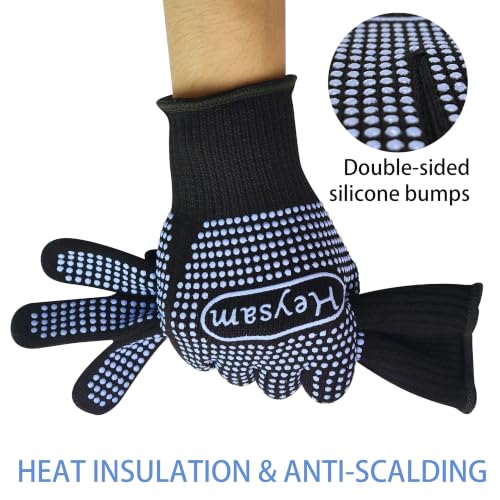Blue HEYSAM Heat Resistant Gloves with Silicone Bumps for Hair Straighteners & Curling Irons