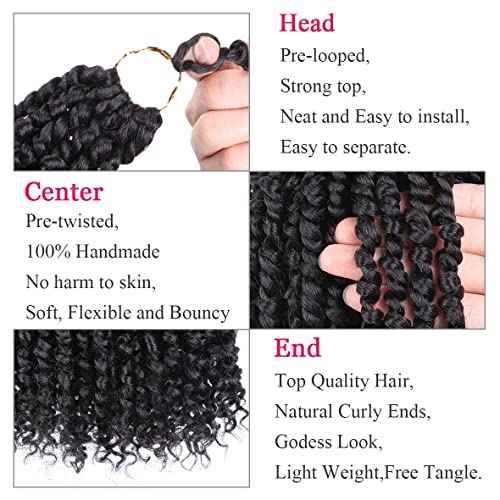 Leeven 10 Inch 8 Packs Pret wisted Passion Twist Crochet Hair Natural Black Pre-looped Short Bob Passion Twists Hair, Bohemian Passion Twist Crochet Braids Crochet Hair Extensions for Women