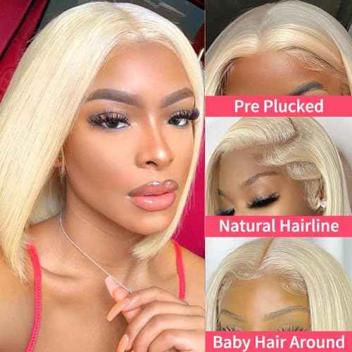 613 Blonde Bob Wig Human hair 180 Density 13x4 Blonde Lace Front Wigs Human Hair Pre Plucked With Baby Hair 613 HD Lace Frontal Wig Straight Glueless Wigs Short Bob Wig For Women 10 Inch