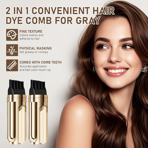 2-Pack Root Touch-Up Hair Color Stick & Comb for Gray Hair, Waterproof & Quick-Drying