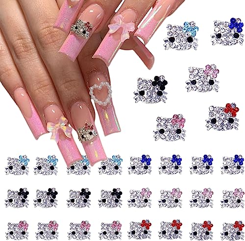 𝟮𝟰𝗣𝗰𝘀 KurKur Nail Charms for Acrylic Nails 3D Silver Kawaii Cute Cartoon Anime Charms for Nail Art Alloy Nail Gems and Rhinestones Crystals Nail Accessories for Women DIY Design Cat Nail Supplie