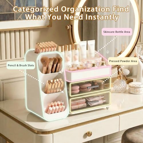 Large Capacity Makeup Organizer with Brush Holder & Bottle Storage